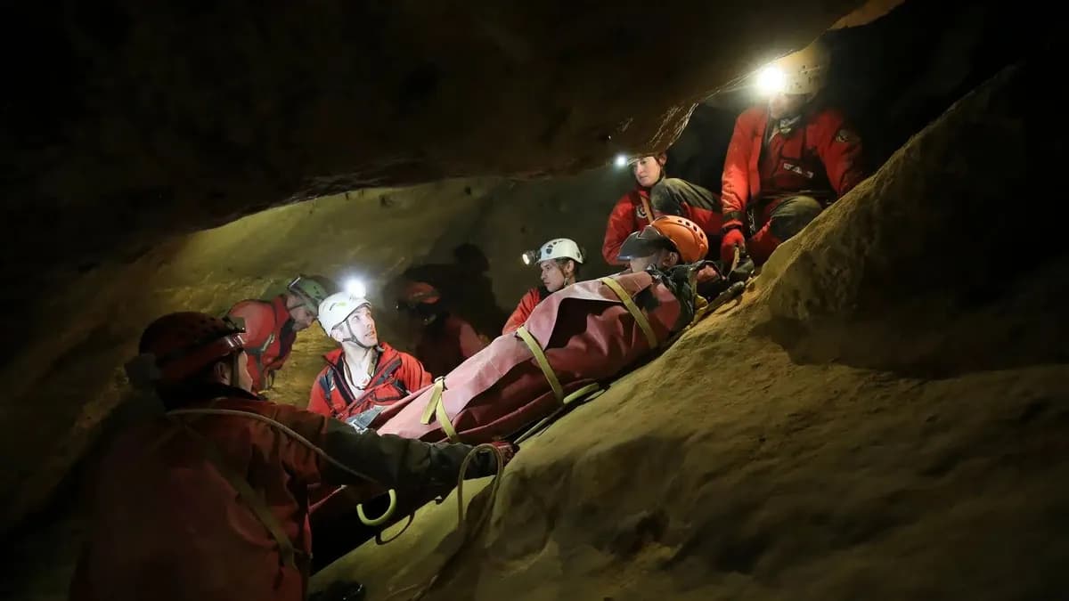 30 barlangi mentő segített kiszabadítani a bajbajutott túrázót a Mátyás-hegy gyomrából